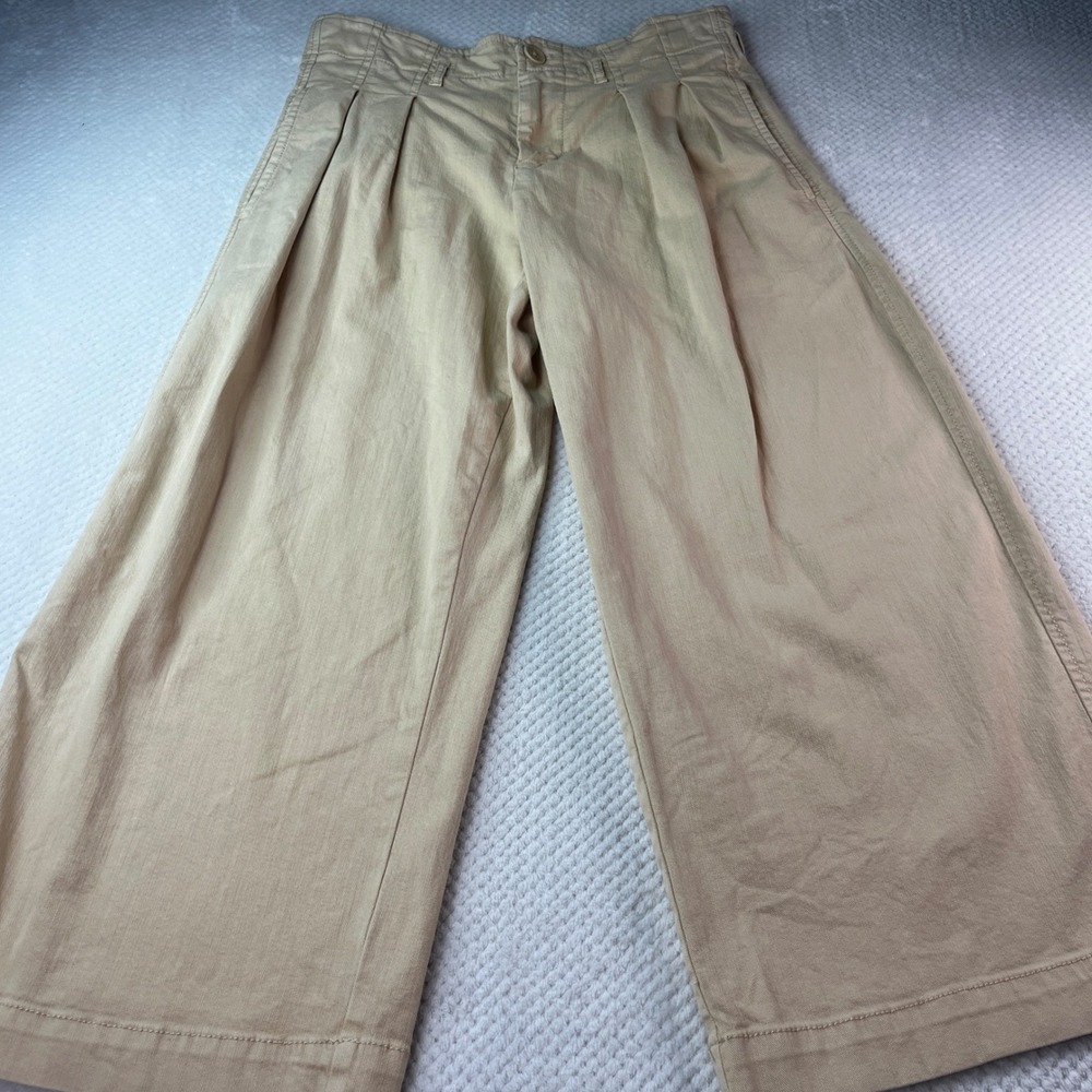 Maeve Anthropologie Womens 2P Tan Pleated High Rise Wide Leg Cropped Pants Khaki - Picture 2 of 10